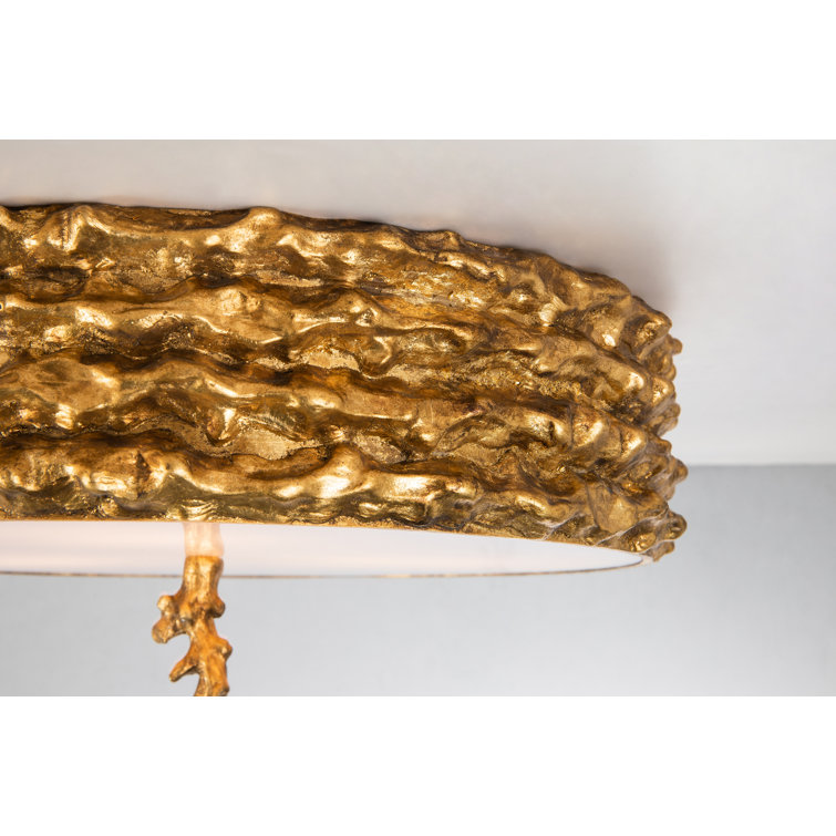 Gold Hand-Painted Frosted Glass Flush Mount Light