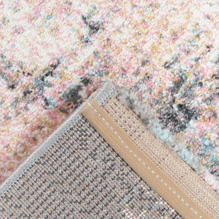 Gray and Pink Abstract Synthetic Rectangular Area Rug