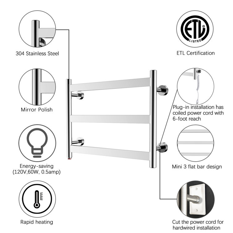 Matte Black Stainless Steel Wall Mounted Towel Warmer