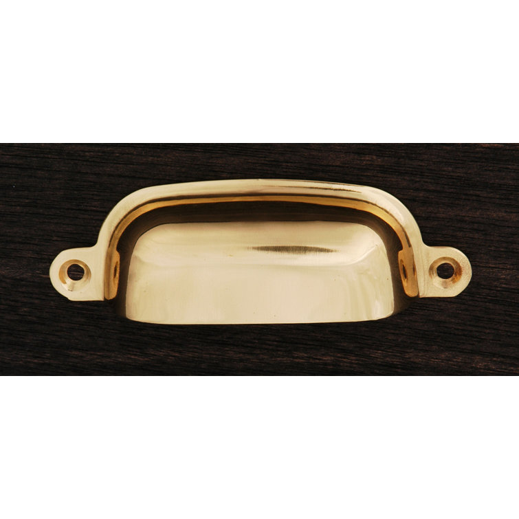 Polished Brass Modern Cup Pull with Mounting Hardware
