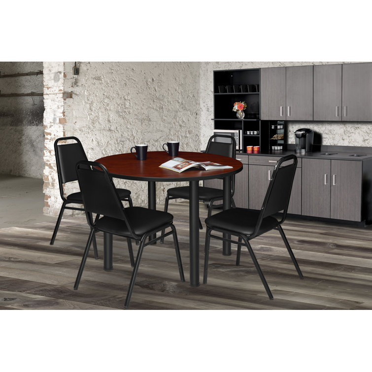 Sleek Black Vinyl and Metal High-Back Stackable Chair Set