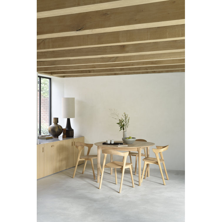 Tan Oak Round Extendable Dining Table for Six