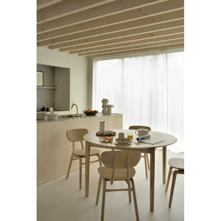 Tan Oak Round Extendable Dining Table for Six