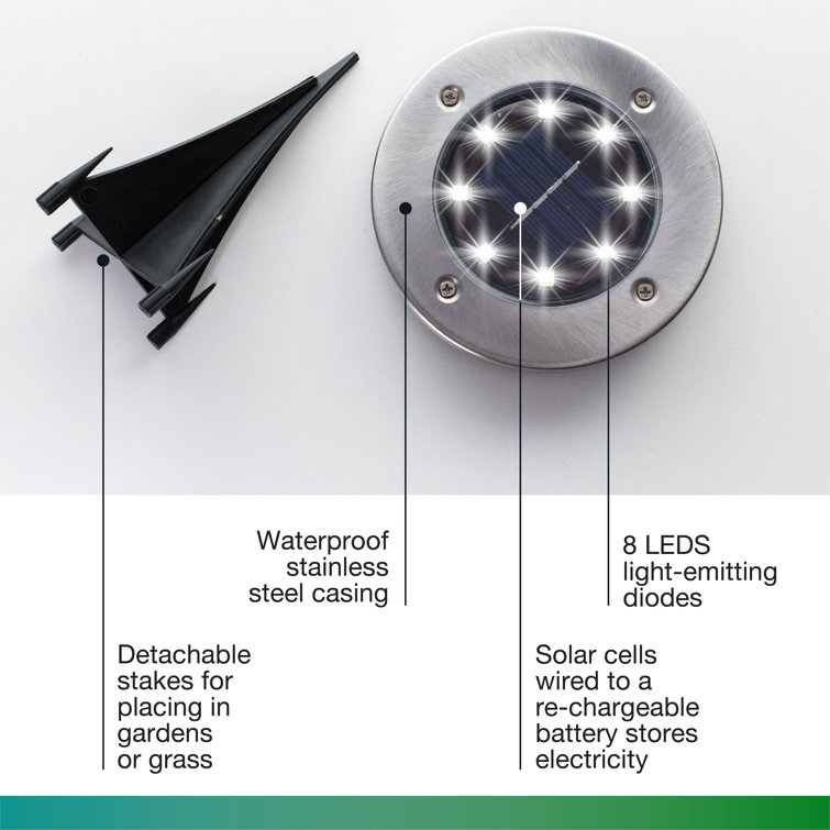 Stainless Steel Solar LED Pathway Disk Lights, Set of 8