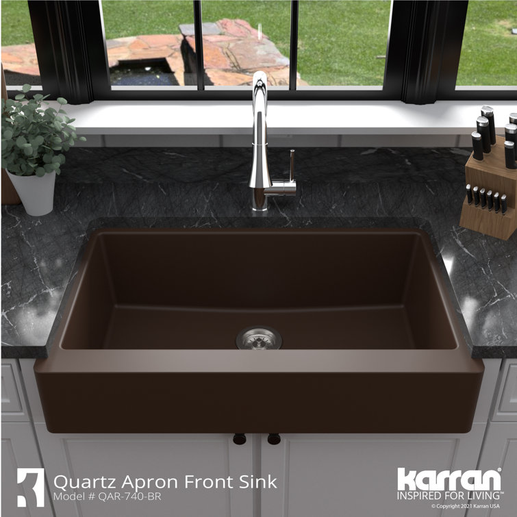 Karran Brown Quartz 34'' Single Bowl Farmhouse Kitchen Sink Kit