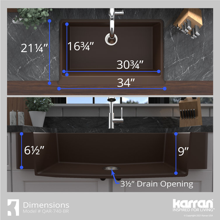 Karran Brown Quartz 34'' Single Bowl Farmhouse Kitchen Sink Kit