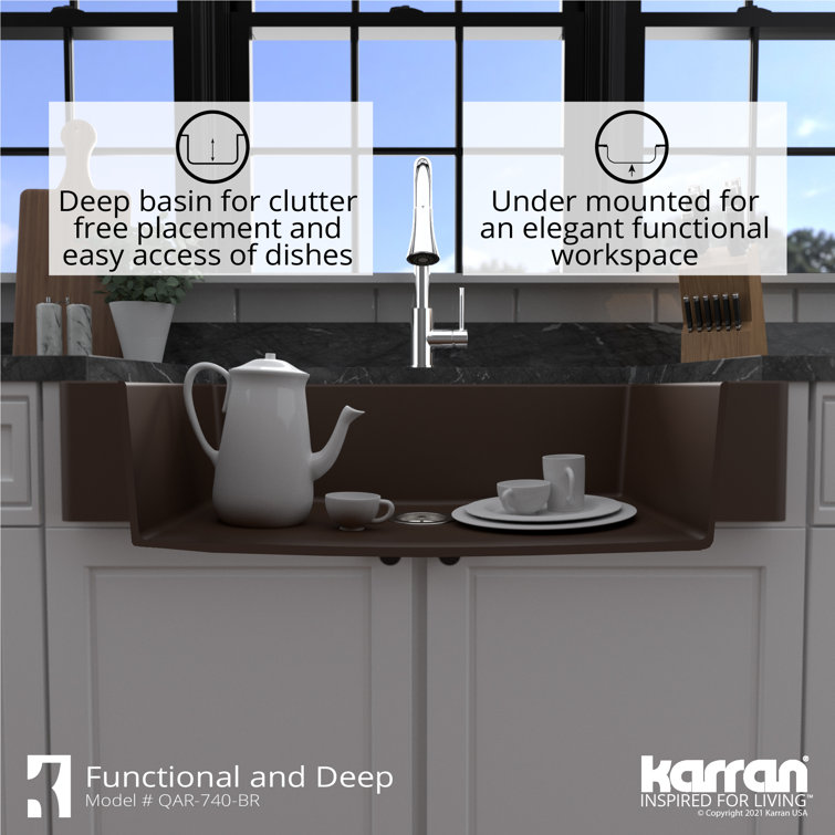 Karran Brown Quartz 34'' Single Bowl Farmhouse Kitchen Sink Kit