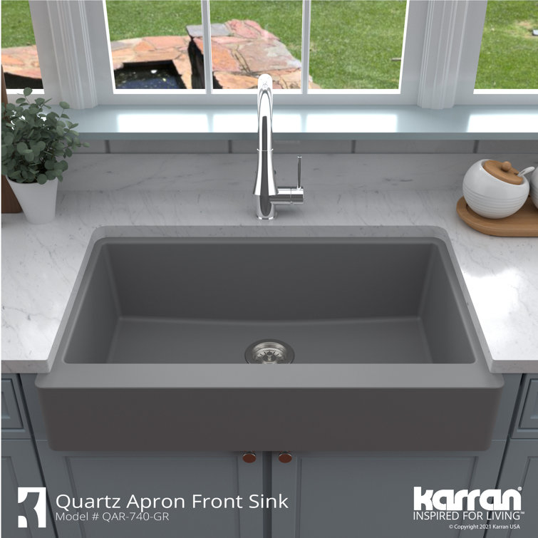 Matte Gray Quartz Farmhouse Single Bowl Kitchen Sink