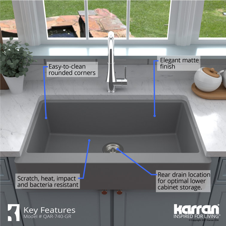 Matte Gray Quartz Farmhouse Single Bowl Kitchen Sink