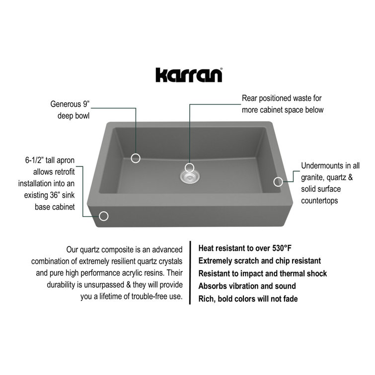 Matte Gray Quartz Farmhouse Single Bowl Kitchen Sink