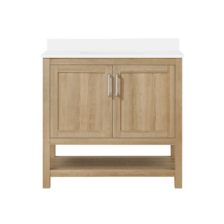 Vegas 36" White Oak Freestanding Bathroom Vanity with Marble Top