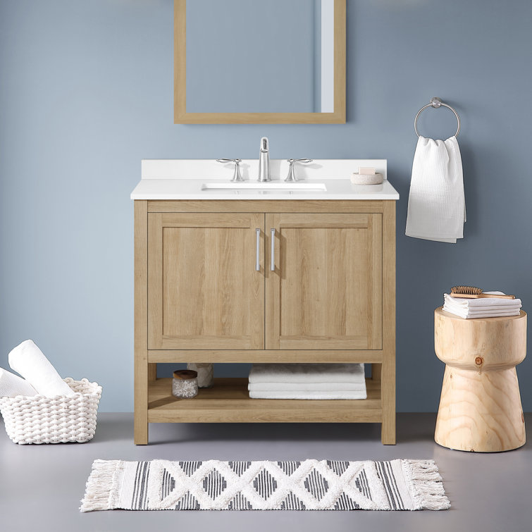 Vegas 36" White Oak Freestanding Bathroom Vanity with Marble Top