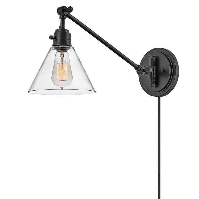 Heritage Brass Adjustable Swing Arm Sconce with Clear Glass Shade