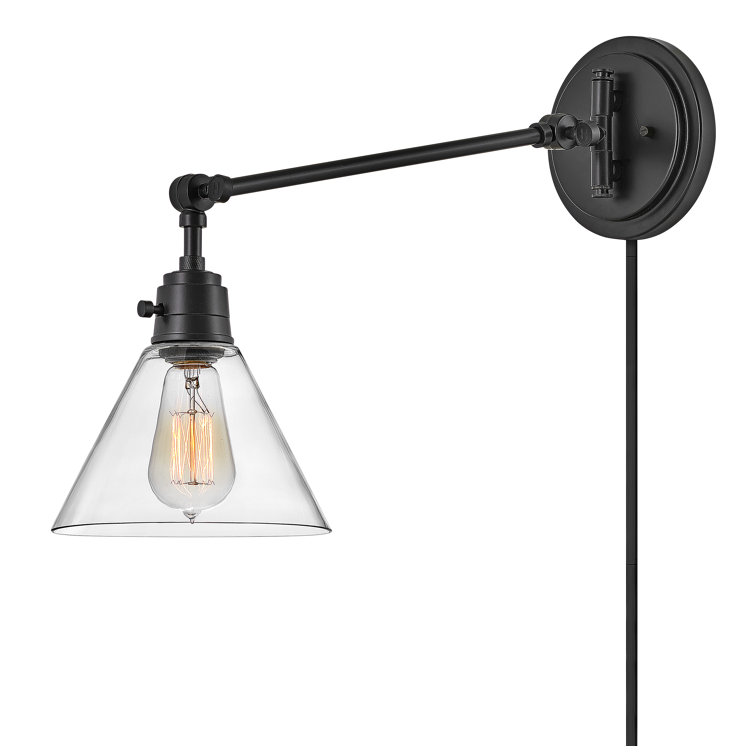 Heritage Brass Adjustable Swing Arm Sconce with Clear Glass Shade