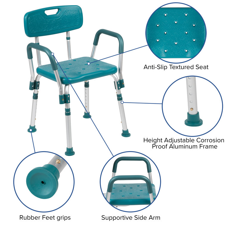 Hercules 300 Lb. Capacity Teal Adjustable Shower Chair with Arms