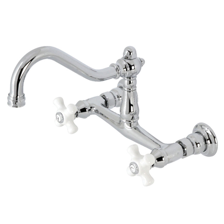 Vintage Polished Nickel Wall Mount Bathroom Faucet with Cross Handles