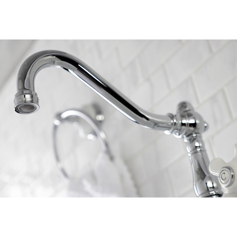 Vintage Polished Nickel Wall Mount Bathroom Faucet with Cross Handles