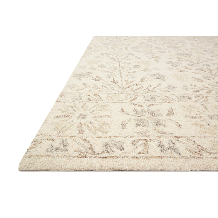 Handmade Ivory Floral Wool Area Rug