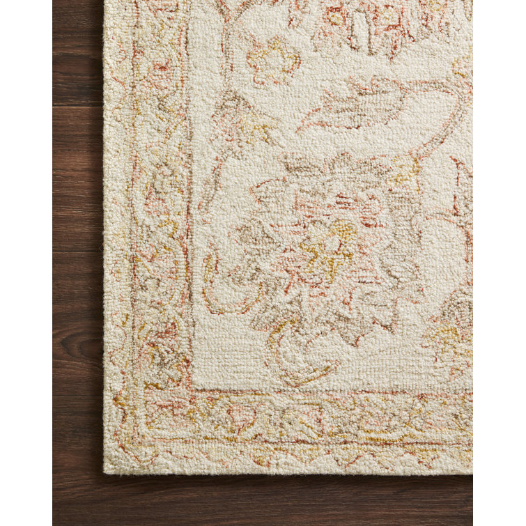 Handmade Ivory and Blush Wool Rectangular Rug