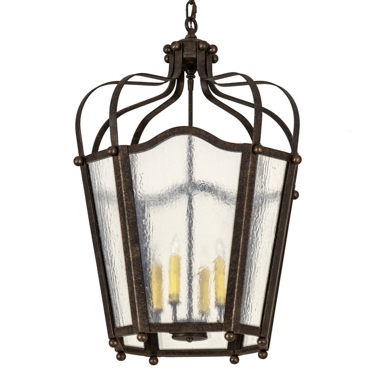 Citadel Bronze and Glass 4-Light Indoor/Outdoor Chandelier