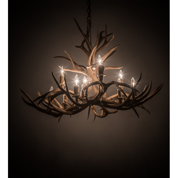Antique Copper 10-Light Antler Empire Chandelier