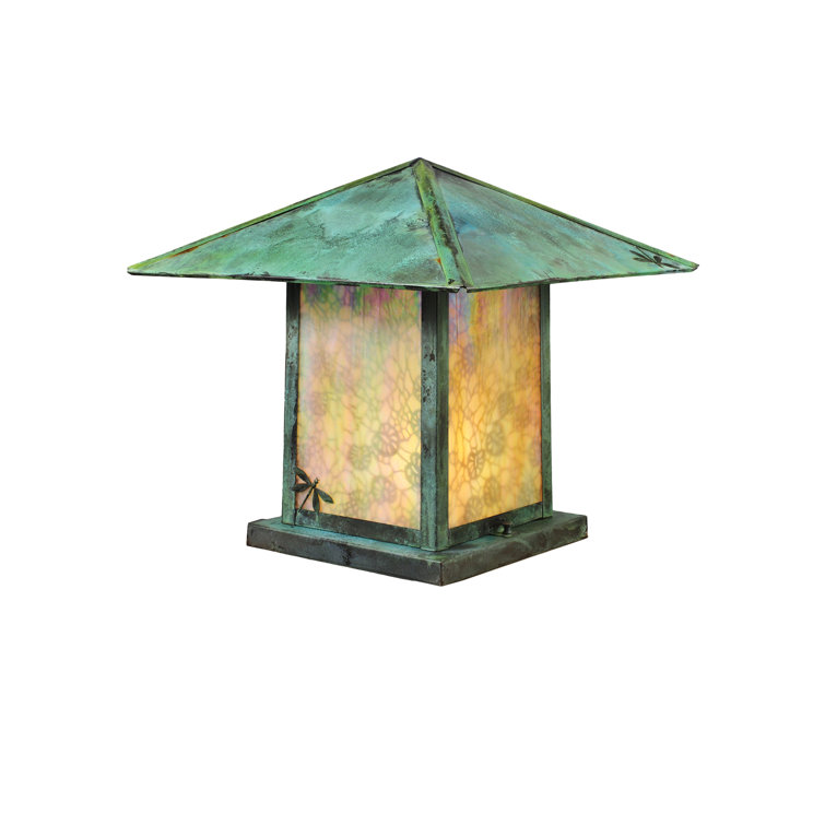 Verdigris Dragonfly and Lotus Leaf Outdoor Pier Mount Light