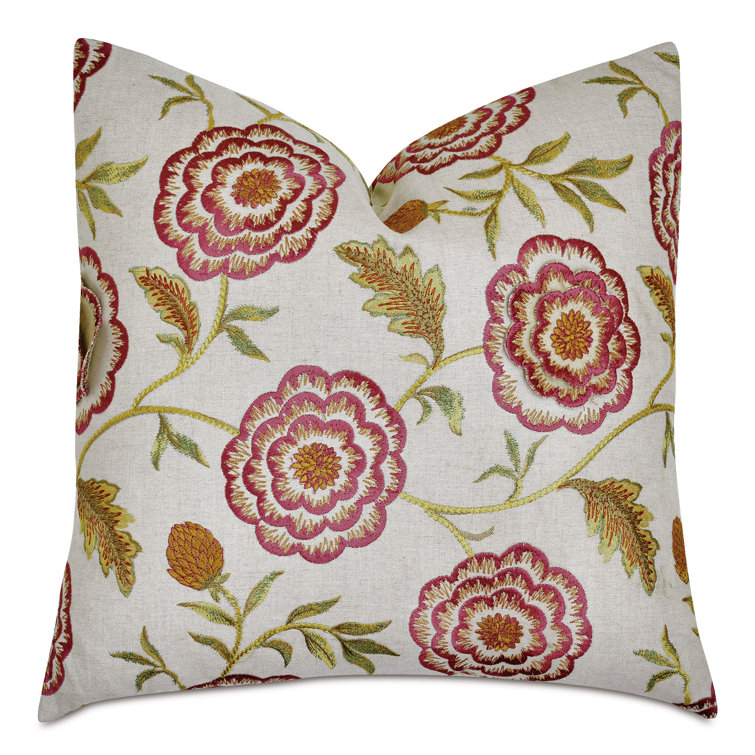Alexa Hampton Floral Embroidered Linen Blend Square Throw Pillow