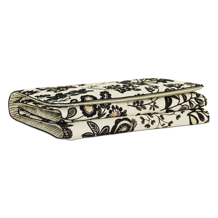 Queen Black and Gold Embroidered Cotton Bed Runner