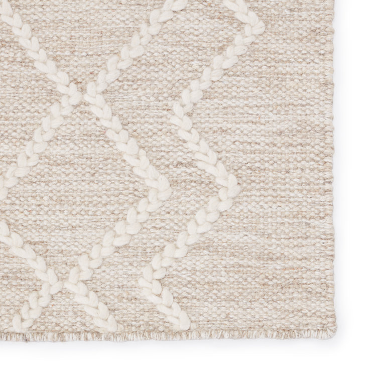 Scandinavian Ivory Geometric Braided Wool 5' x 8' Area Rug