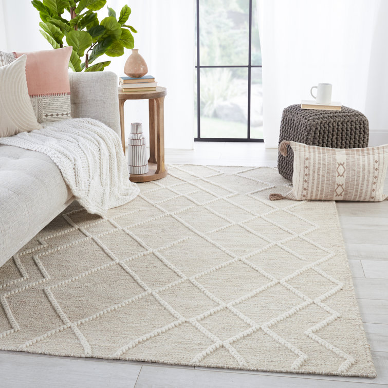 Scandinavian Ivory Geometric Braided Wool 5' x 8' Area Rug