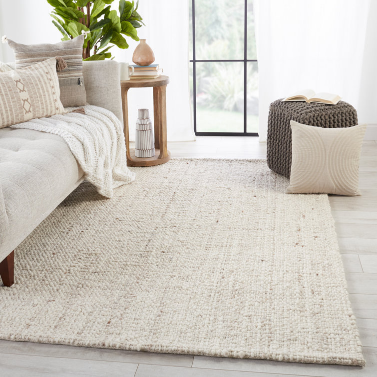 Ivory Wool Basket Weave Rectangular 9' x 12' Rug