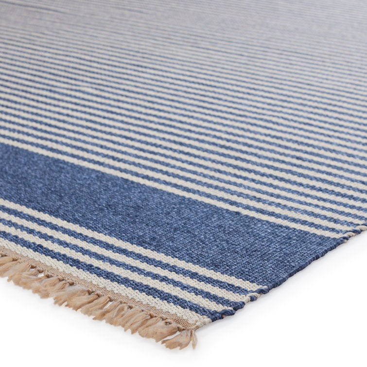 Blue and Beige Handwoven Stripe Synthetic 4' x 6' Rug