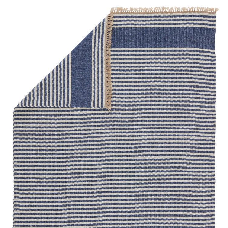 Blue and Beige Handwoven Stripe Synthetic 4' x 6' Rug