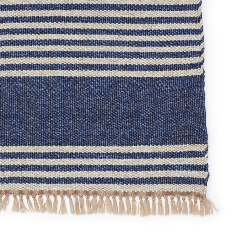 Blue and Beige Handwoven Stripe Synthetic 4' x 6' Rug
