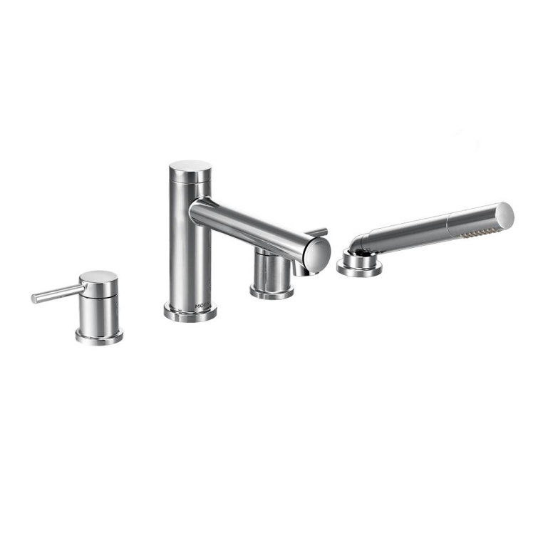 Elegant Gold Double Handle Deck Mounted Roman Tub Faucet with Handshower