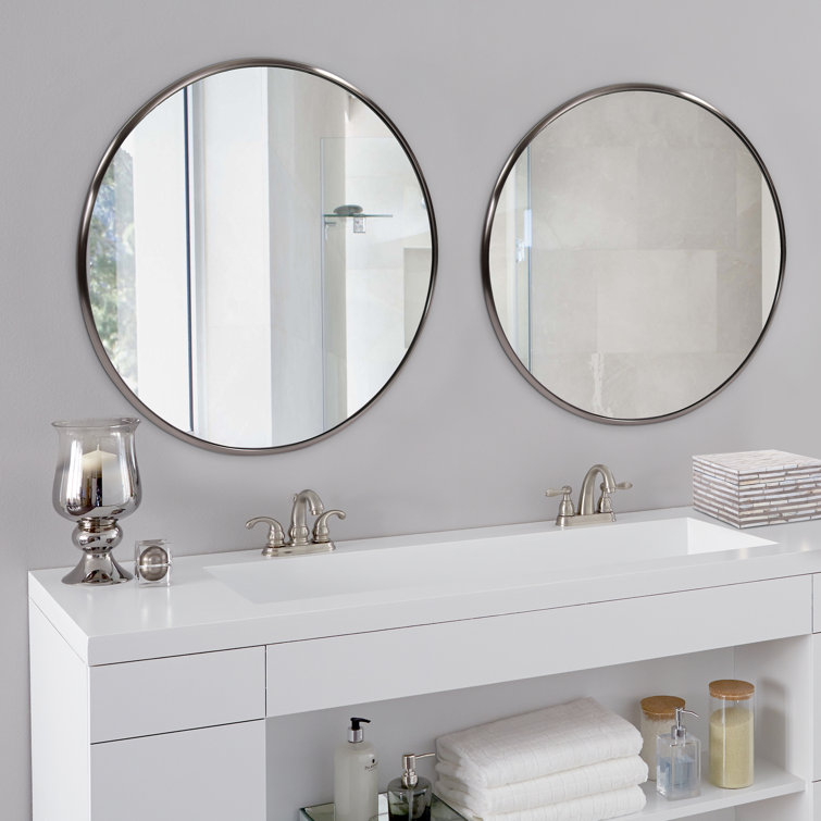 Small Round Brushed Titanium Mirror with Stainless Steel Frame