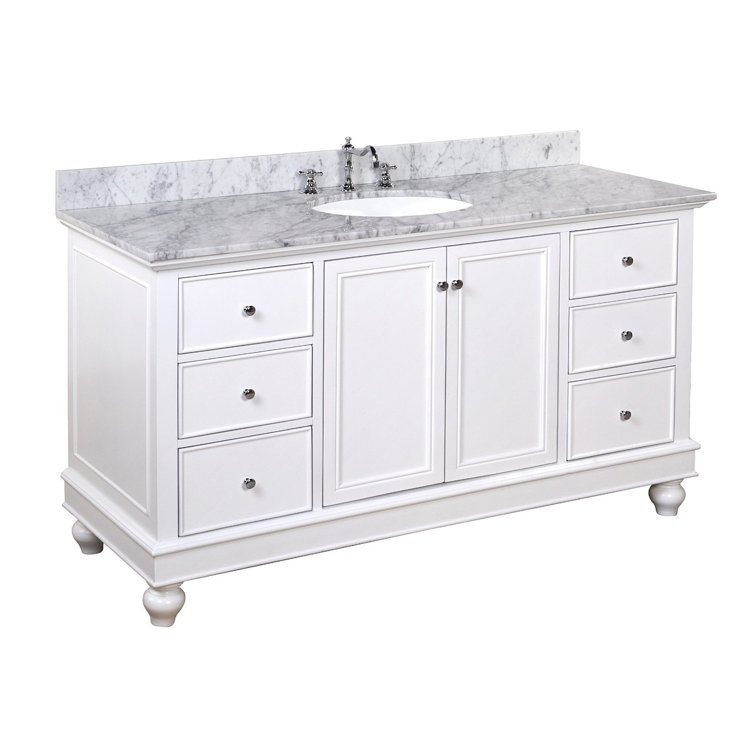 Ferdinand 60'' White Pine Single Bathroom Vanity with Engineered Marble Top