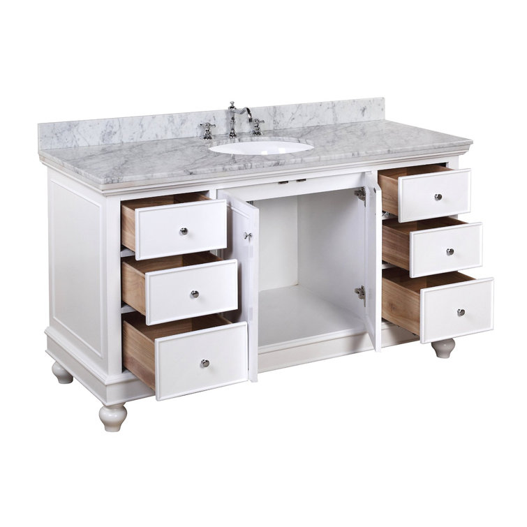Ferdinand 60'' White Pine Bathroom Vanity with Carrara Marble Top