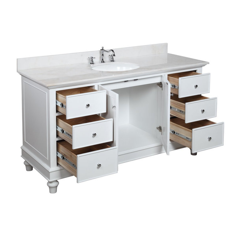 Ferdinand 60'' White Pine Bathroom Vanity with Carrara Marble Top