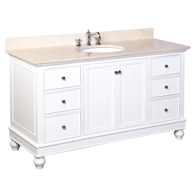 Ferdinand 60'' White Pine Single Bathroom Vanity with Engineered Marble Top
