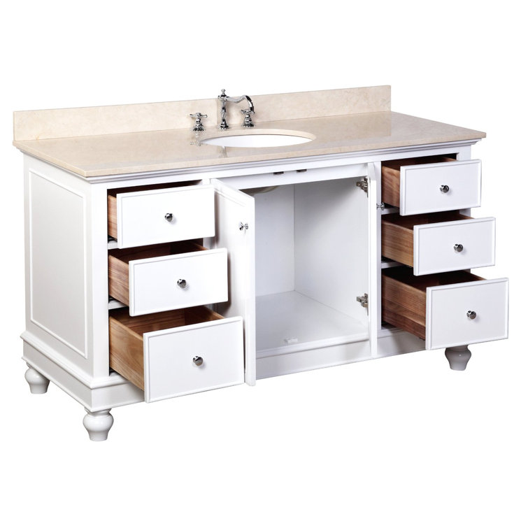 Ferdinand 60'' White Pine Bathroom Vanity with Carrara Marble Top