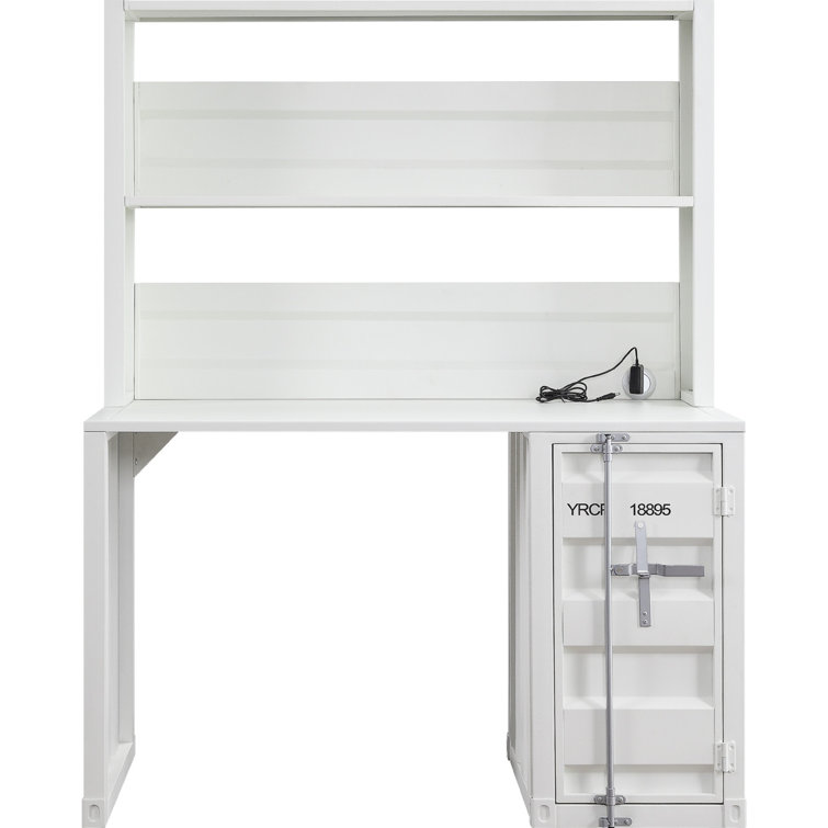 White Wood Writing Desk with Hutch and Drawer