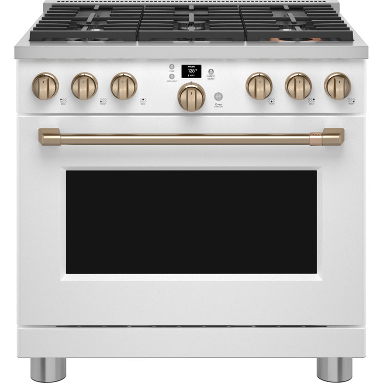 36" Matte White Smart Gas Range with Convection Oven and Griddle