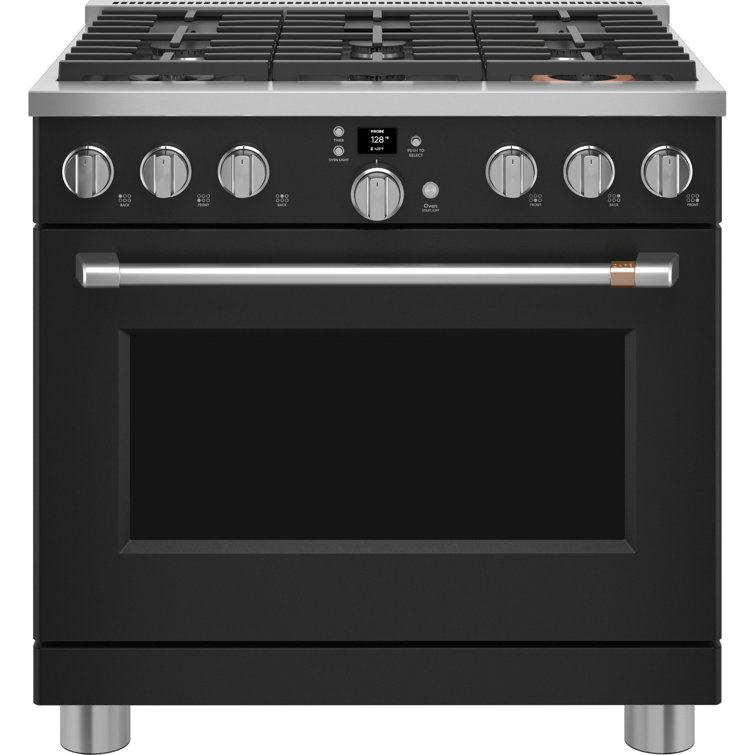 36" Matte Black Smart Convection Gas Range with Griddle