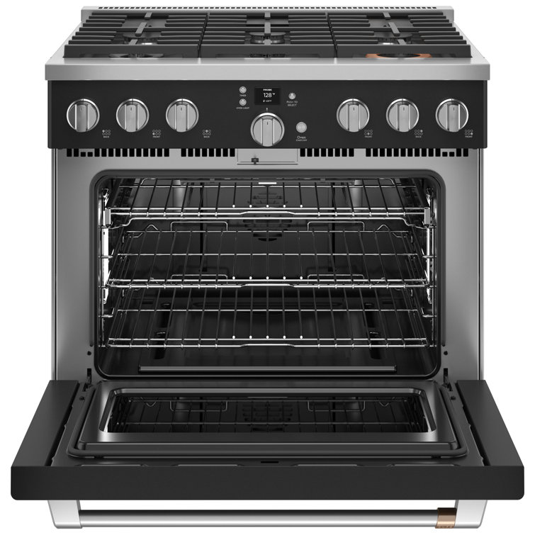 36" Matte Black Smart Convection Gas Range with Griddle