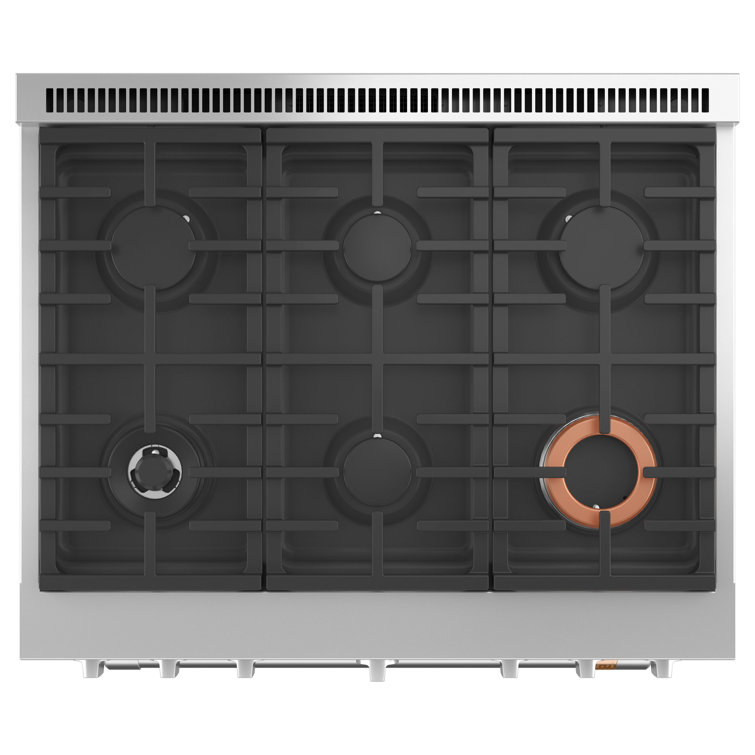 36" Matte Black Smart Convection Gas Range with Griddle