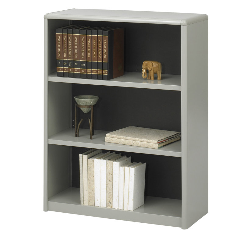 Gray Adjustable 3-Shelf Steel Bookcase