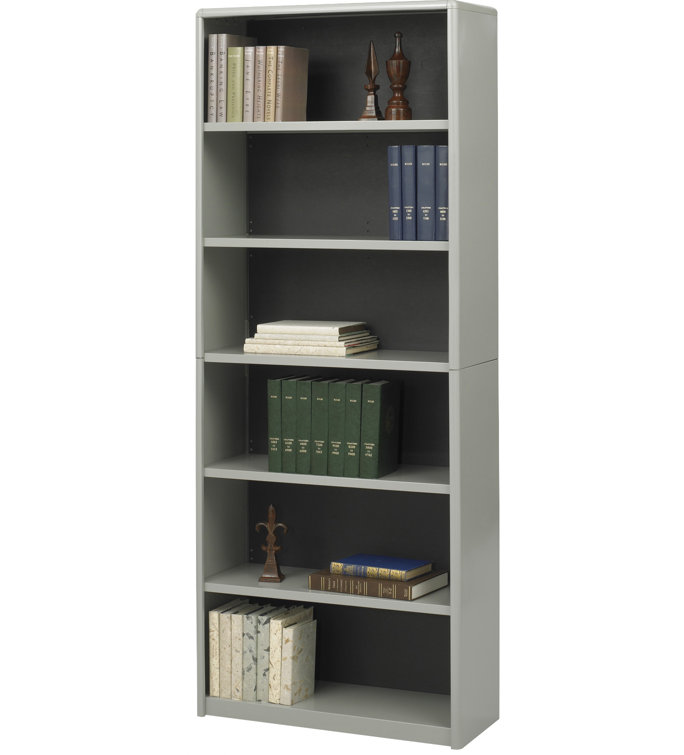Gray Adjustable Steel 6-Shelf Floor-Standing Bookcase