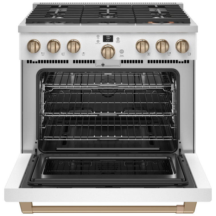 36" Matte White Smart Gas Range with Convection Oven and Griddle