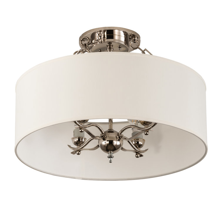 Polished Nickel 4-Light Drum Semi-Flush Mount with Fabric Shade